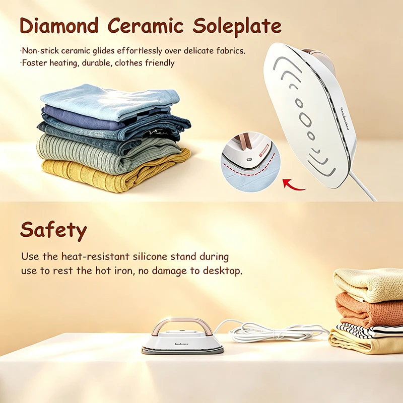 Yunchi Mini Electric Iron 30S Fast Heating Ceramic Heating Element Does Not Damage The Fabric Compact Can Be Stored In Luggage