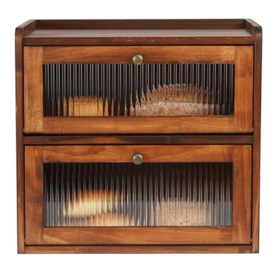 

Деревянная хлебница для кухонной столешницы, 2-уровневый контейнер для хранения хлеба, большая вместимость, винтажный фермерский стиль