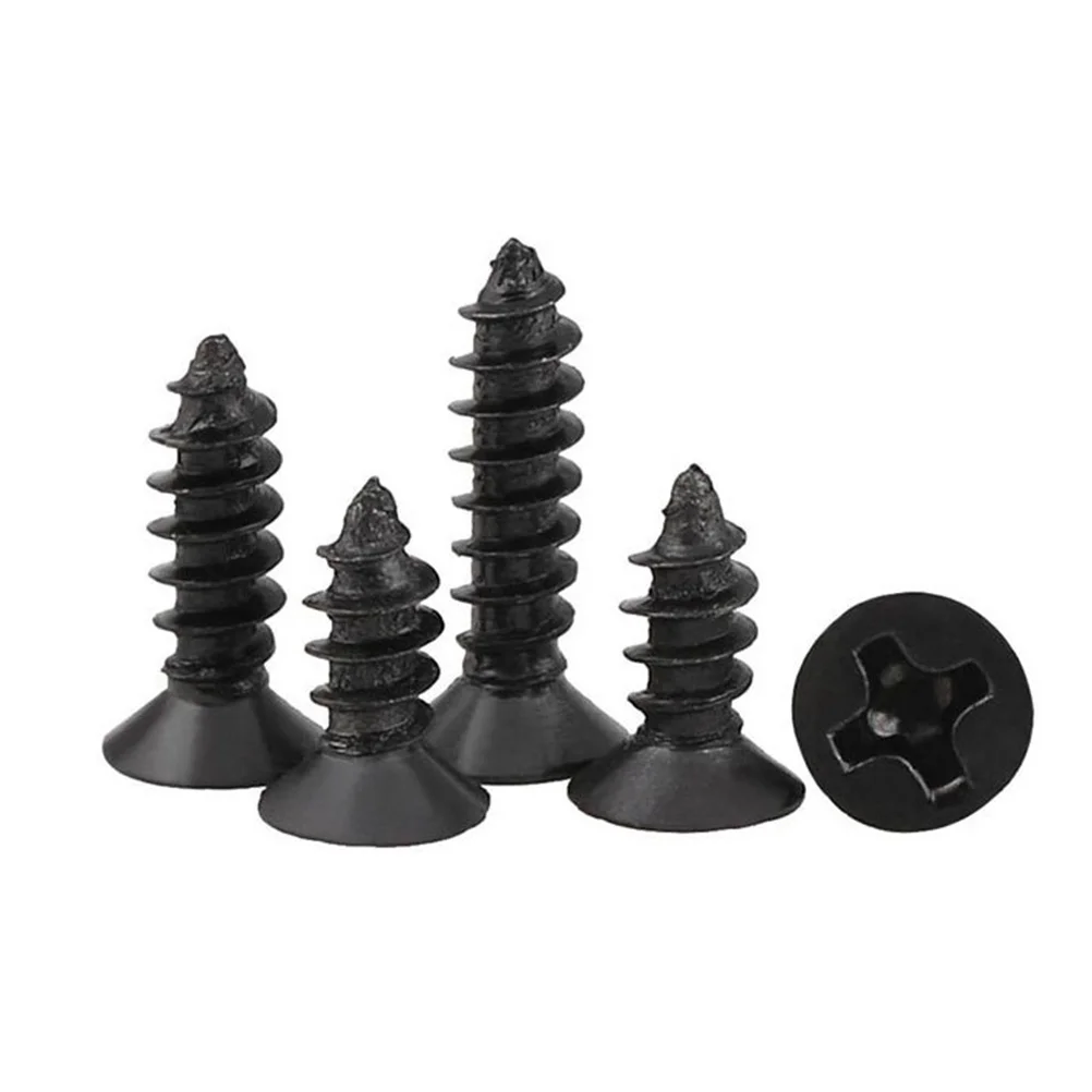 

100pcs Self-Tapping Screws 16Mm Black Stainless Steel Flat Head Screw For Wood Metal Plastic Floorboard Cross Countersunk