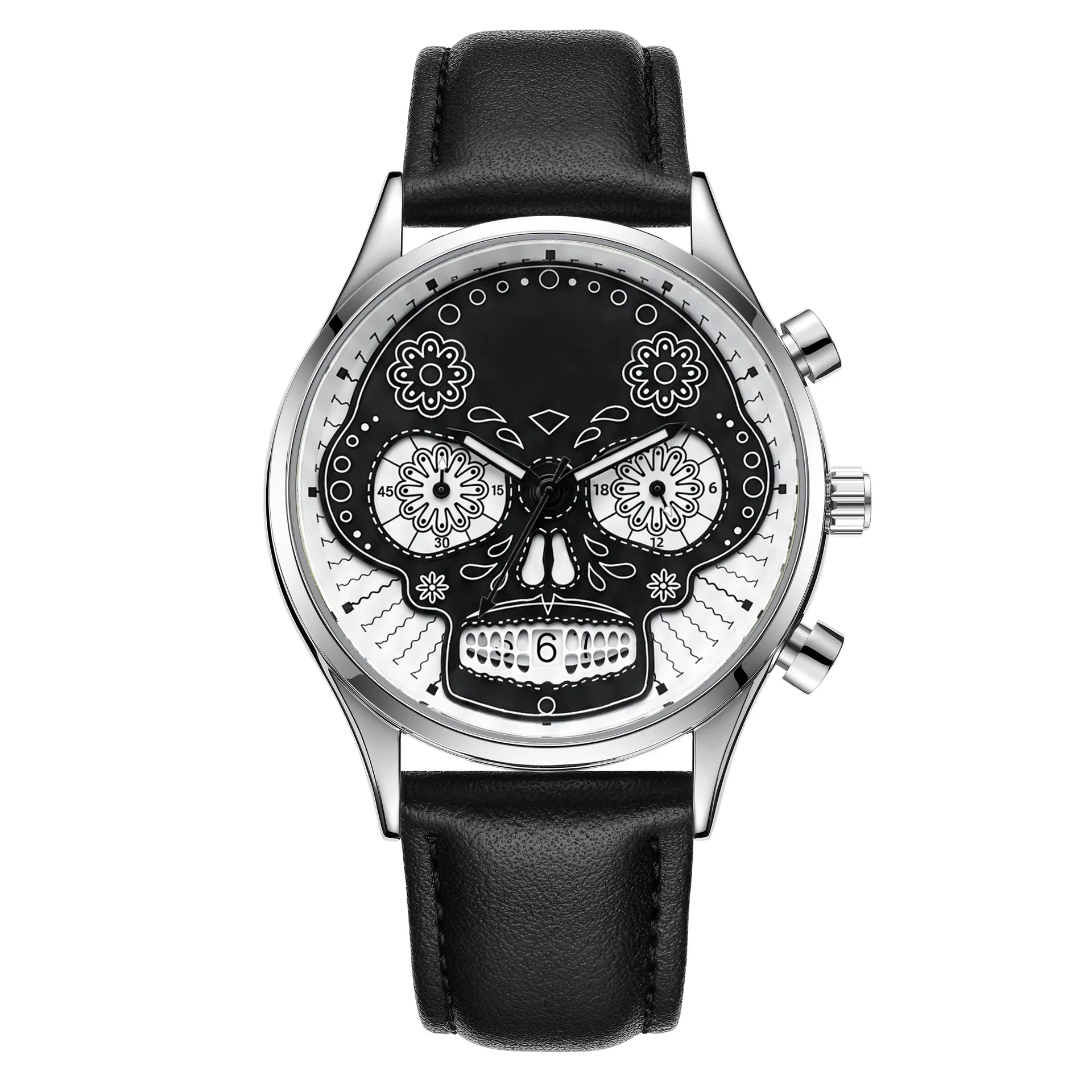 Halloween Multi-functional Men Quartz Watch Luminous Skeleton Design Scoring Dial  Calendar Window 24-hour Dial Teen Wristwatch