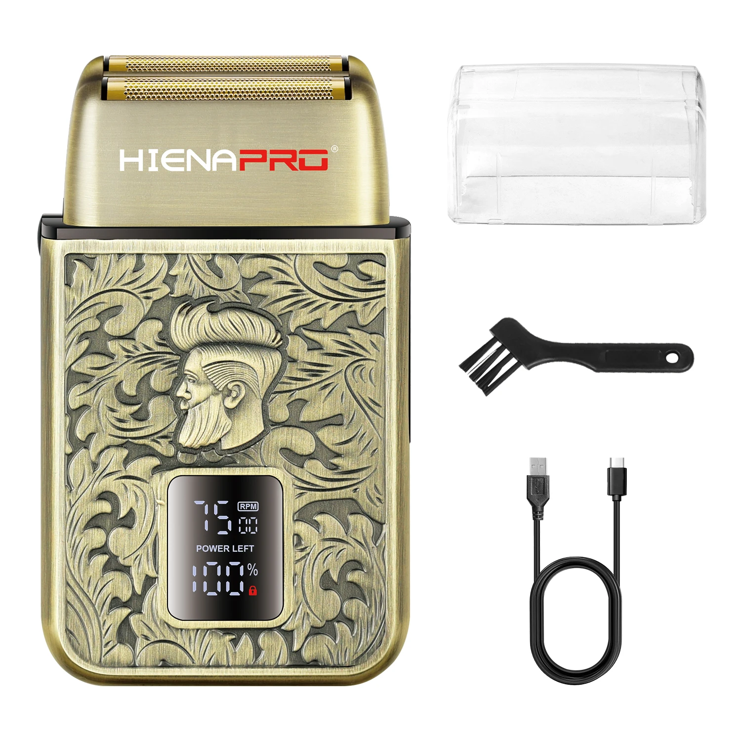 

HIENA PRO 7500RPM Vintage Engraved Reciprocating Electric Shaver for Men, LED Display USB Rechargeable Wet/Dry Beard Trimmer