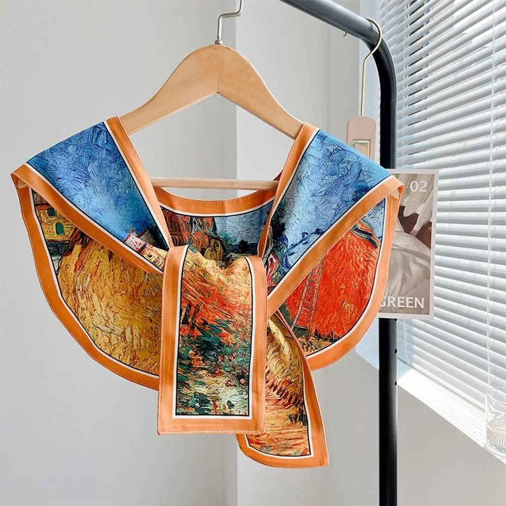 

Модный ретро-принт с искусственным воротником и бантом, аксессуары для одежды, шелковый шарф, женская шаль, шарфы в корейском стиле, шарф с принтом