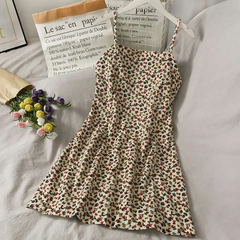 

2023 Summer New Tank Strap Floral Printing Backless Casual Lady Evening Party Sexy Women Prom Basic MIni Dress
