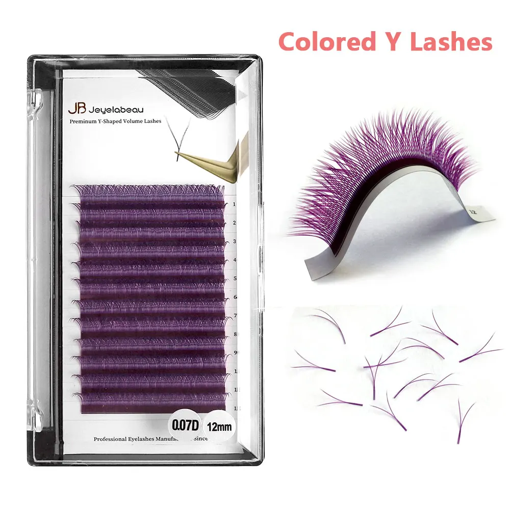 JB Jeyelabeau Y Shape Lashes Purple YY Eyelashes Extensions Blue Faux Mink Individual Lash Natural  Premade Fans Russia Cilios