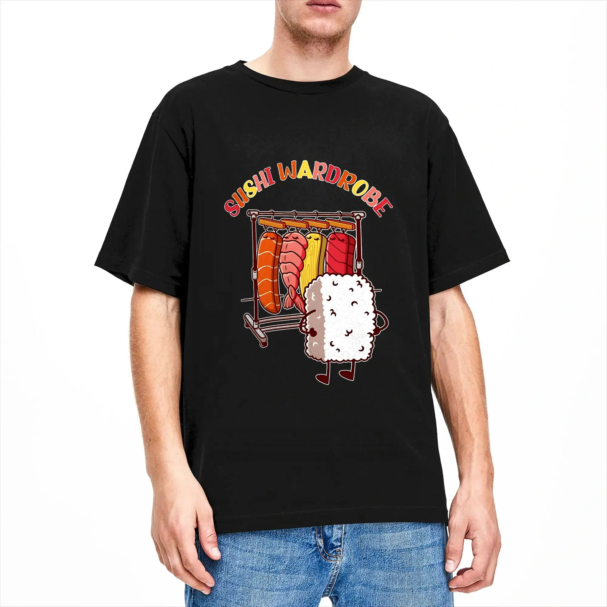 Sushi Wardrobe Funny Sushi Seafood Lover  T-Shirt Men Cotton Tops Shirts Printed  Crewneck Short Sleeve