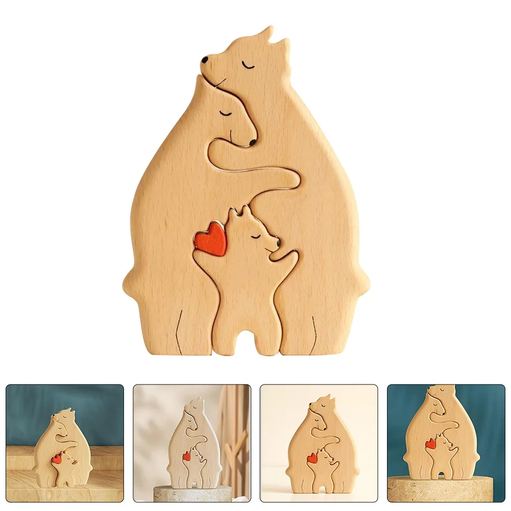 

3pcs Wooden Puzzle Baby Cute Sculpture For Home Desktop Decor Indoor Wood Bear Wood Bear Sculpture Statue Animal Craft