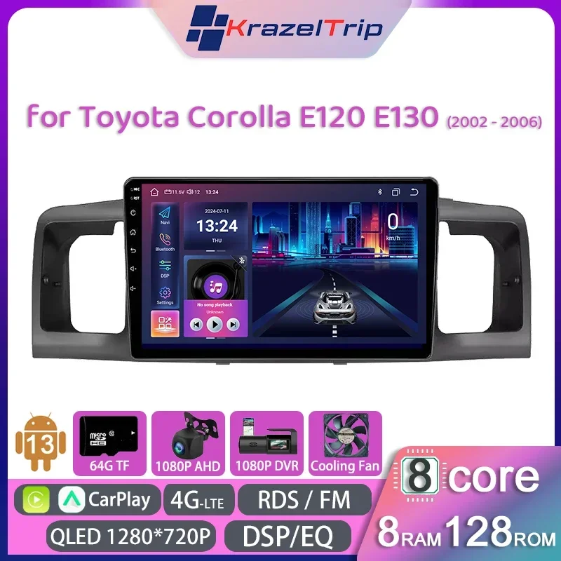 

8 Core Car Radio for Toyota Corolla E120 E130 2000-2006 Carplay Android Auto GPS Stereo Head Unit 2 Din Autoradio 4GLTE DSP QLED