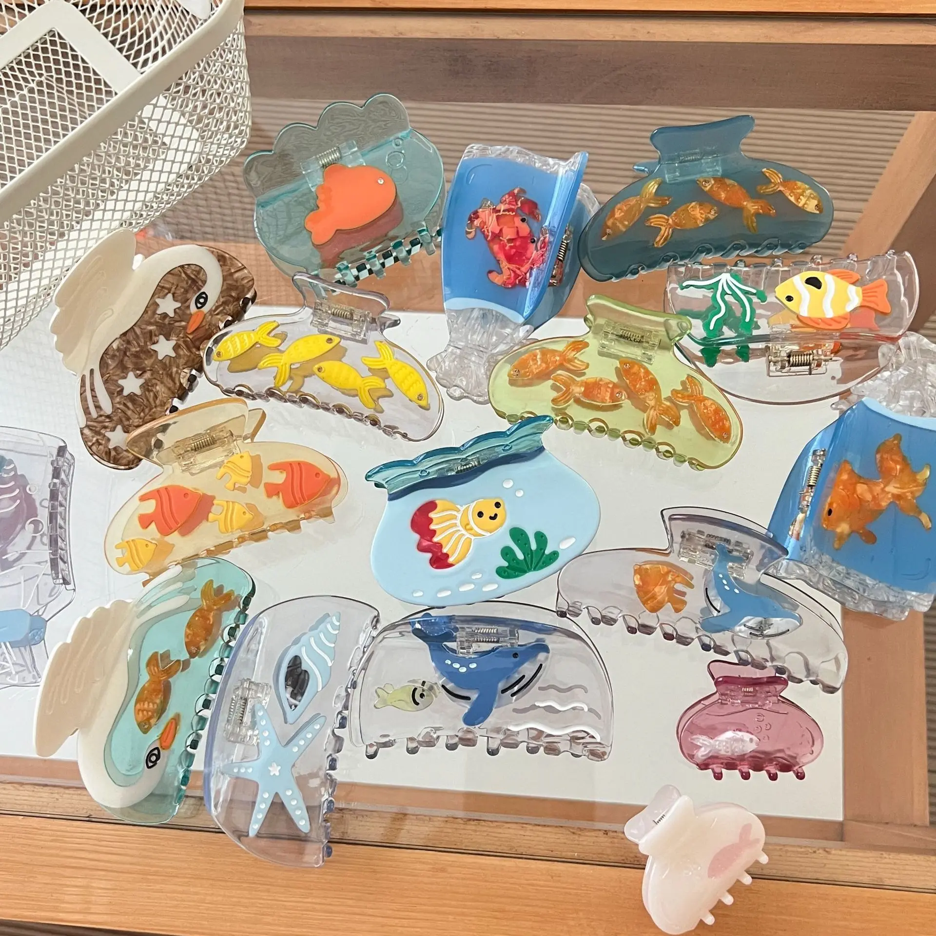 Acetate Transparent Ocean Animal Hair Claw Clip Goldfish Whale Starfish Crab Hair Claw Women Cute Summer Hair Accessories