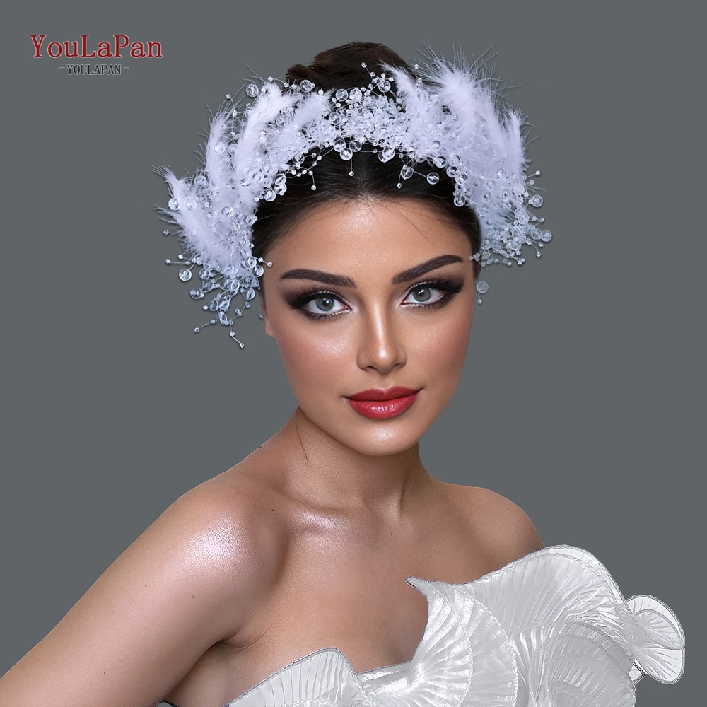 

YouLaPan Wedding Bridal Luxury Hair Hoop Feather Headwear Women Fashion Hair Accessories Handmade Headband Holiday Gifts HP725