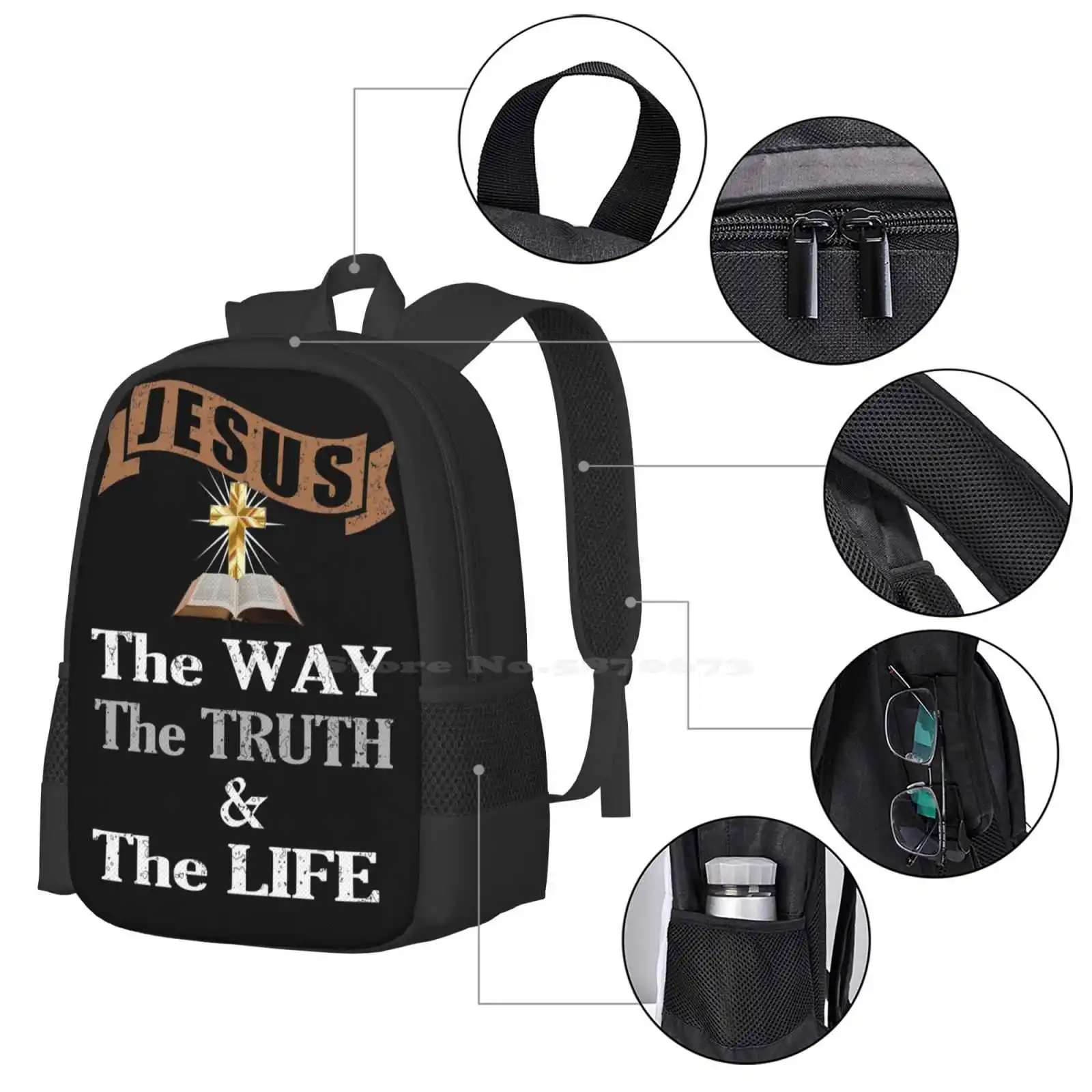 Laptop Travel School Bags, Pattern Design, Jesus The Way The Together e The Life Christian Gift