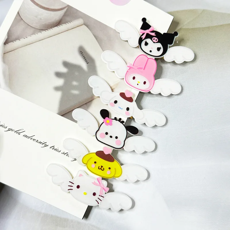 Sanrio Wing Shaped Hair Clip for Women Cute Figure Hello Kitty Cinnamoroll Melody PVC Hairpin Cartoon Fashion Hair Accessories