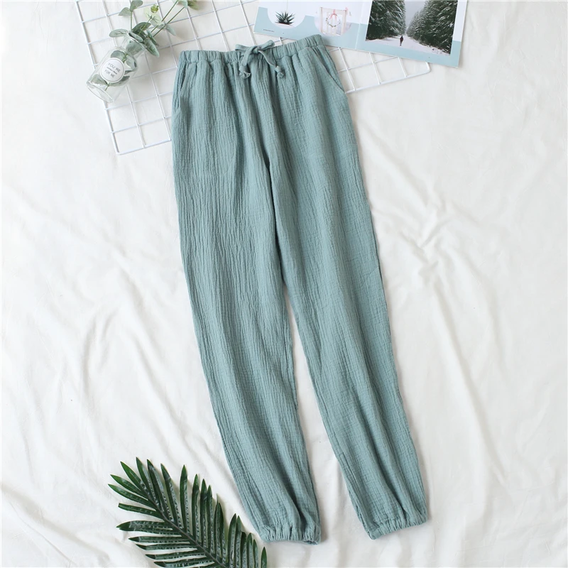 Pijamas japoneses para hombres y mujeres, pantalones sueltos y cómodos, informales, para casa, de algodón lavado y gasa doble, primavera y otoño