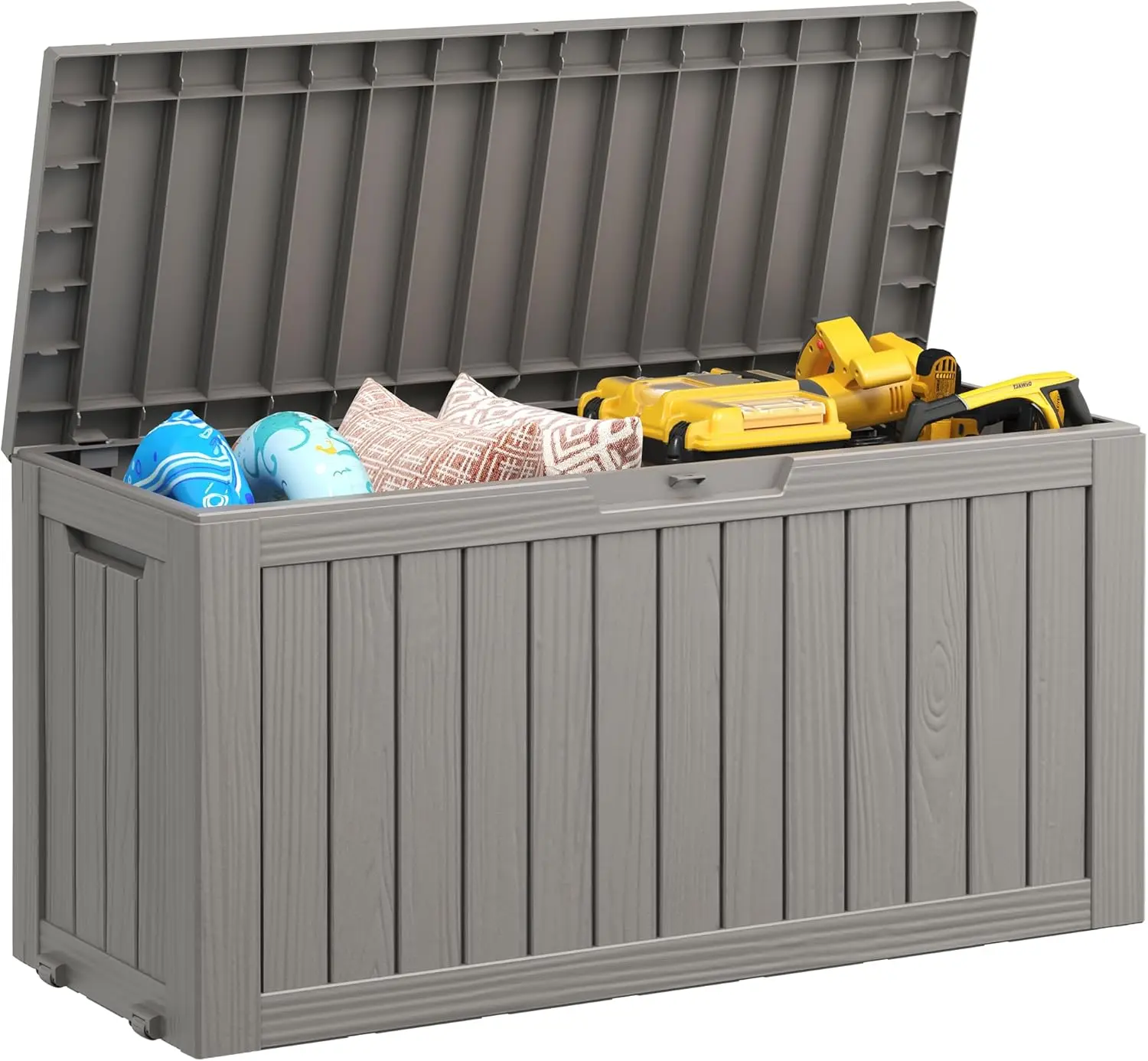 

75 Gallon Outdoor Storage Box,Resin Large Sturdy Deck Box, Backyard Outside Storage Box Waterproof with Double Wall Panels,G