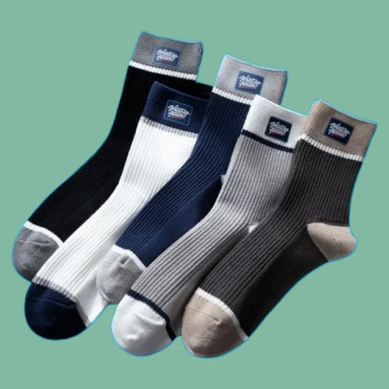 Chaussettes de sport optiques pour hommes, rayures verticales, style lettre, affaires, automne, hiver, nouvelle mode, 5/10 paires