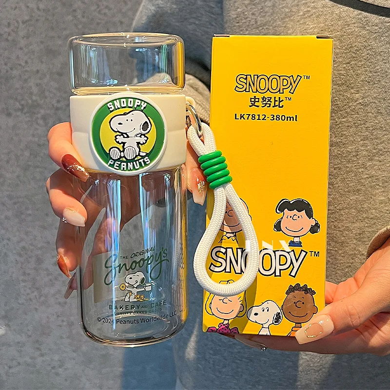 Animation Snoopy Glass 380ml Cute Water Cup Boys and Girls Home Office Tea and Water Separation Tea Cup Birthday Gift Color Box