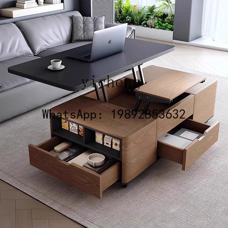 Multifunctional Adjustable Coffee Table and Dining Table Dual-use for Home Living Room Small Apartment Movable with Stool