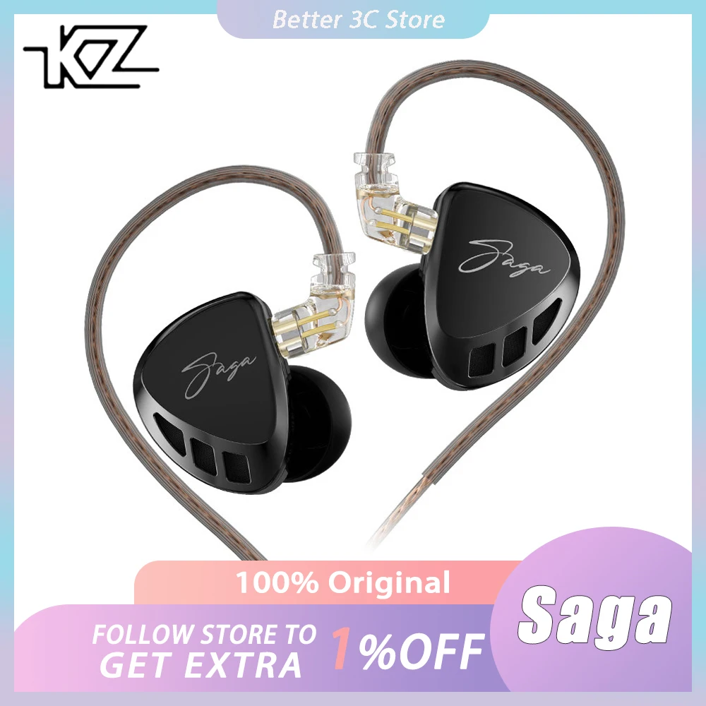 KZ Saga Wired HiFi Earphone Dynamic Drive High Sound Quality Mental In Ear Headset With Detachable Cable Custom Music Earphone