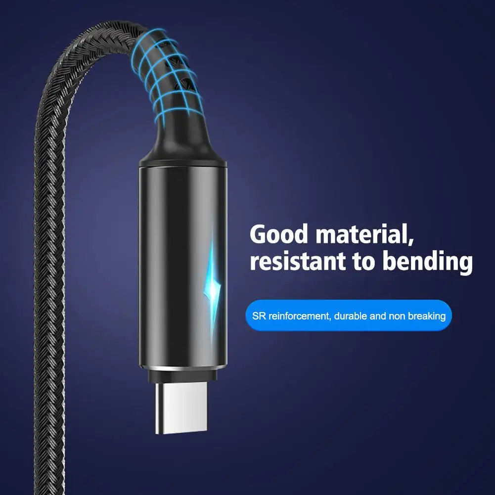 

Type C Nylon Braided USB Charger Fast Charging Prepared USB Data Cable with Light For iPhone Realme J2W3