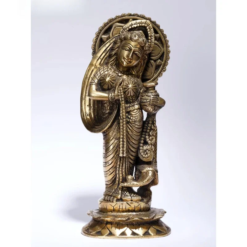 Elegant 9-inch Muse Lada with Matki Handmade Traditional Design Brass Sculpture Home Decor