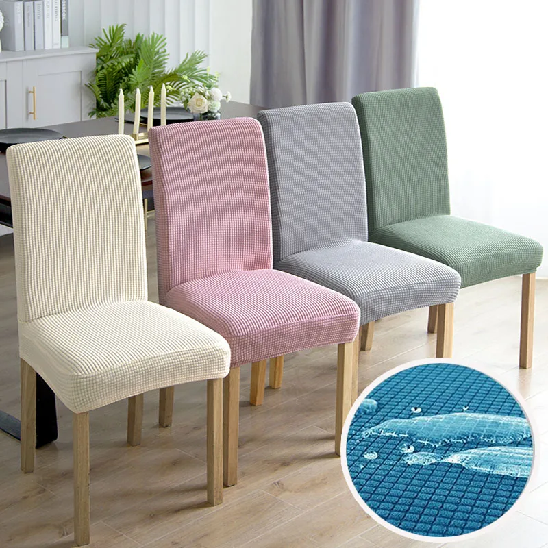 Dining Room Chair Covers Waterproof Elastic Jacquard Chair Cover With Back Anti-dirty Checked Stretch Fabric For Protector Chair