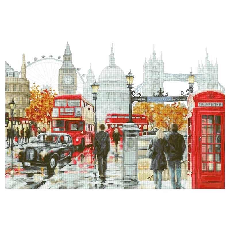 

Gold Collection Counted Cross Stitch Kits London Street Scenery Telephone Booth Tram Luca-S B2376- City street