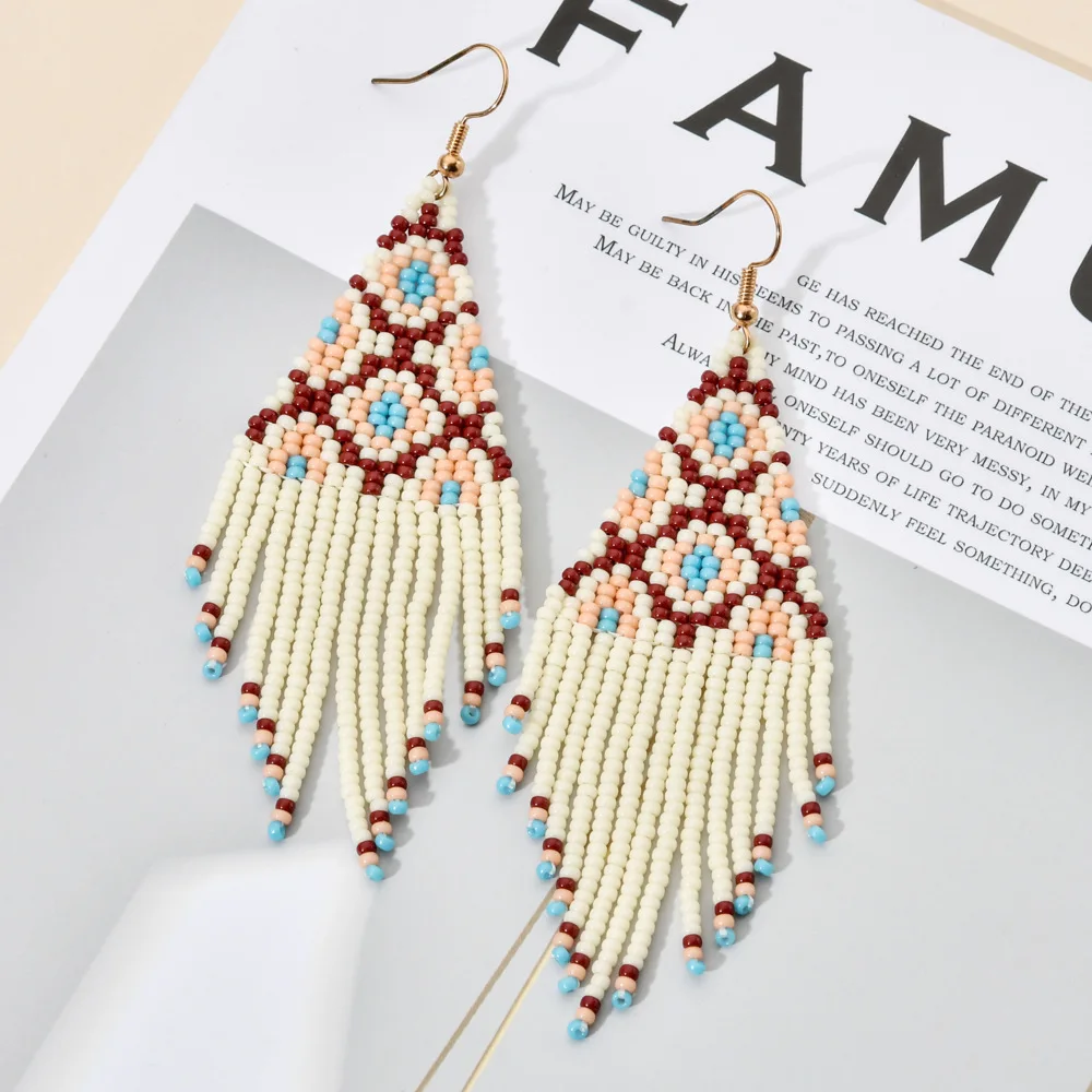 ZGMXR Rice bead earrings Tassels Flowers Versatile Hand-woven Bohemia Alloy Fashion Simple Woman Beaded earrings view 3