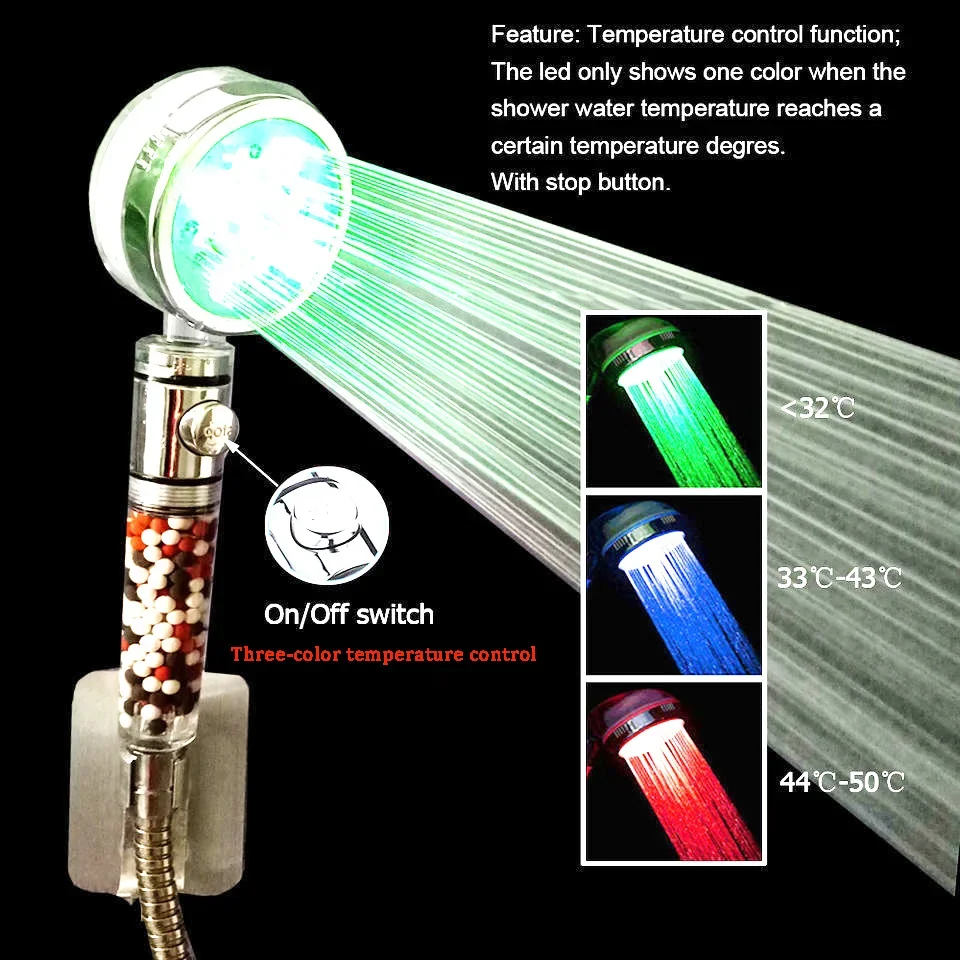 

LED Anion Shower Head Rainfall SPA Temperature Control Shower Head Pressurized Water Saving 3/7 Colors Handheld Bathroom Shower