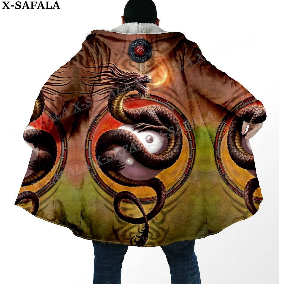 

Mythology Dragon Yin And Yang Thick Warm Hooded Cloak Men Overcoat Coat Windproof Fleece Cape Robe Hooded Blanket-10