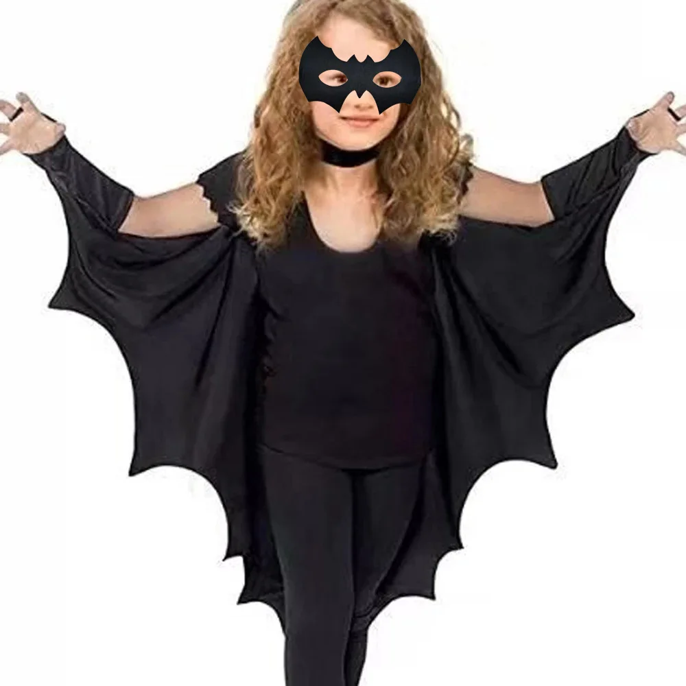 Kids Boys Girls Halloween Bat Costume Black Cape Dress Up Party Cosplay Prop Bat Cloaks Stage Wear for Festival Carnival