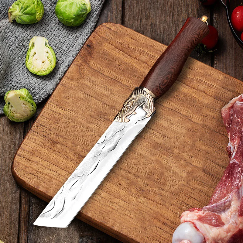 7 Inch Forged Stainless Steel Kitchen Knife Boning Knife Chef Cleaver Meat Fish Chopping Vegetable Utility Knife Slaughter Knife