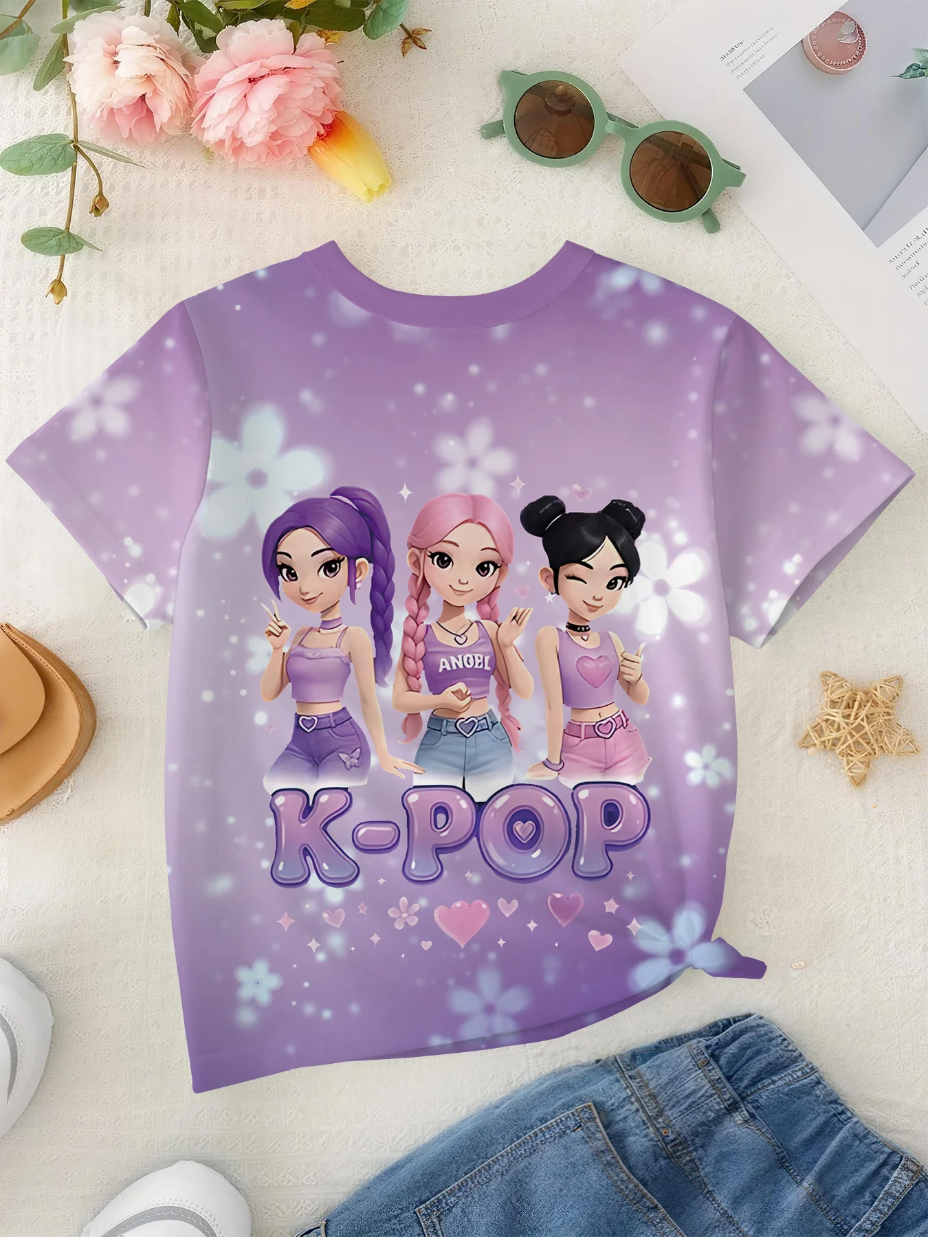 Children's Fun Shirt Printed Pattern T-shirt, a Cute Girl's Casual Clothing, Suitable for Daily and Outdoor Sports Children