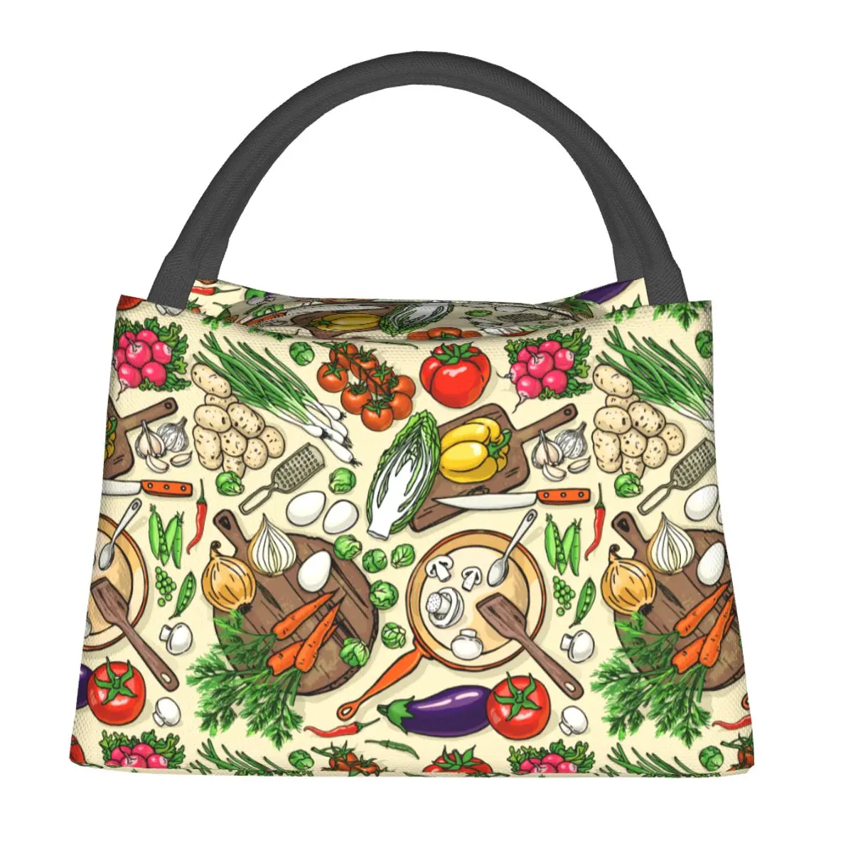 Lunch Bags Vegetarian Kitchen Food Cartoon Thermal Cooler Portable Picnic Work Vegan Decor Canvas Lunch Box Bento Pouch