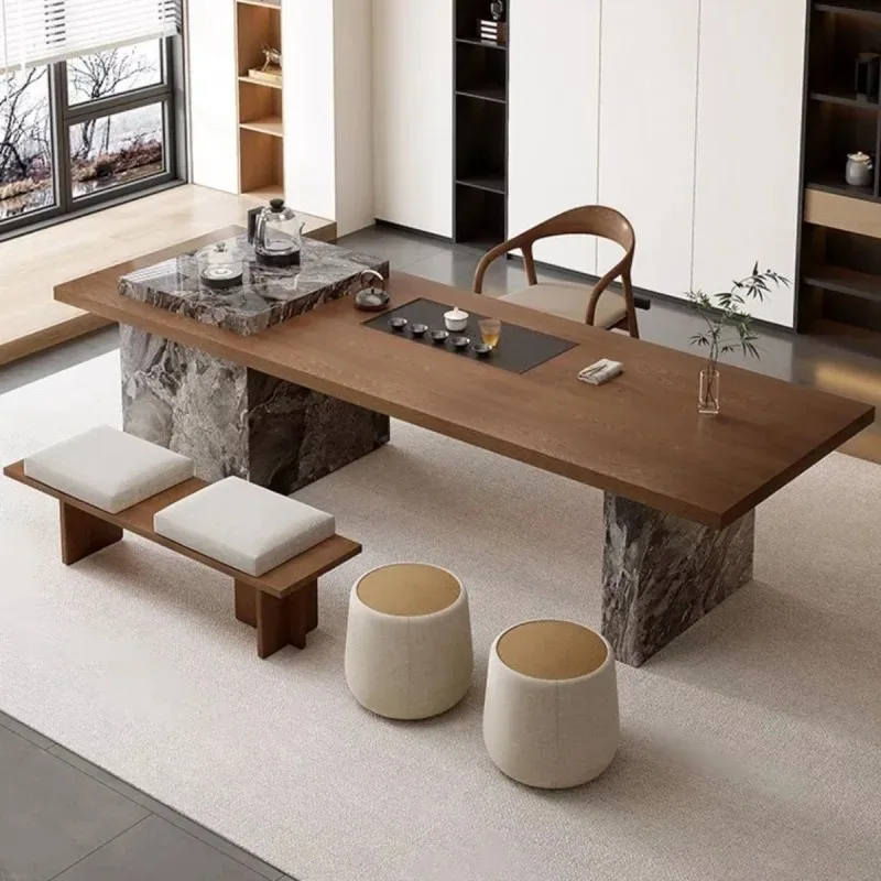Office large board tea table light luxury modern simplicity high sense solid wood tea table chair