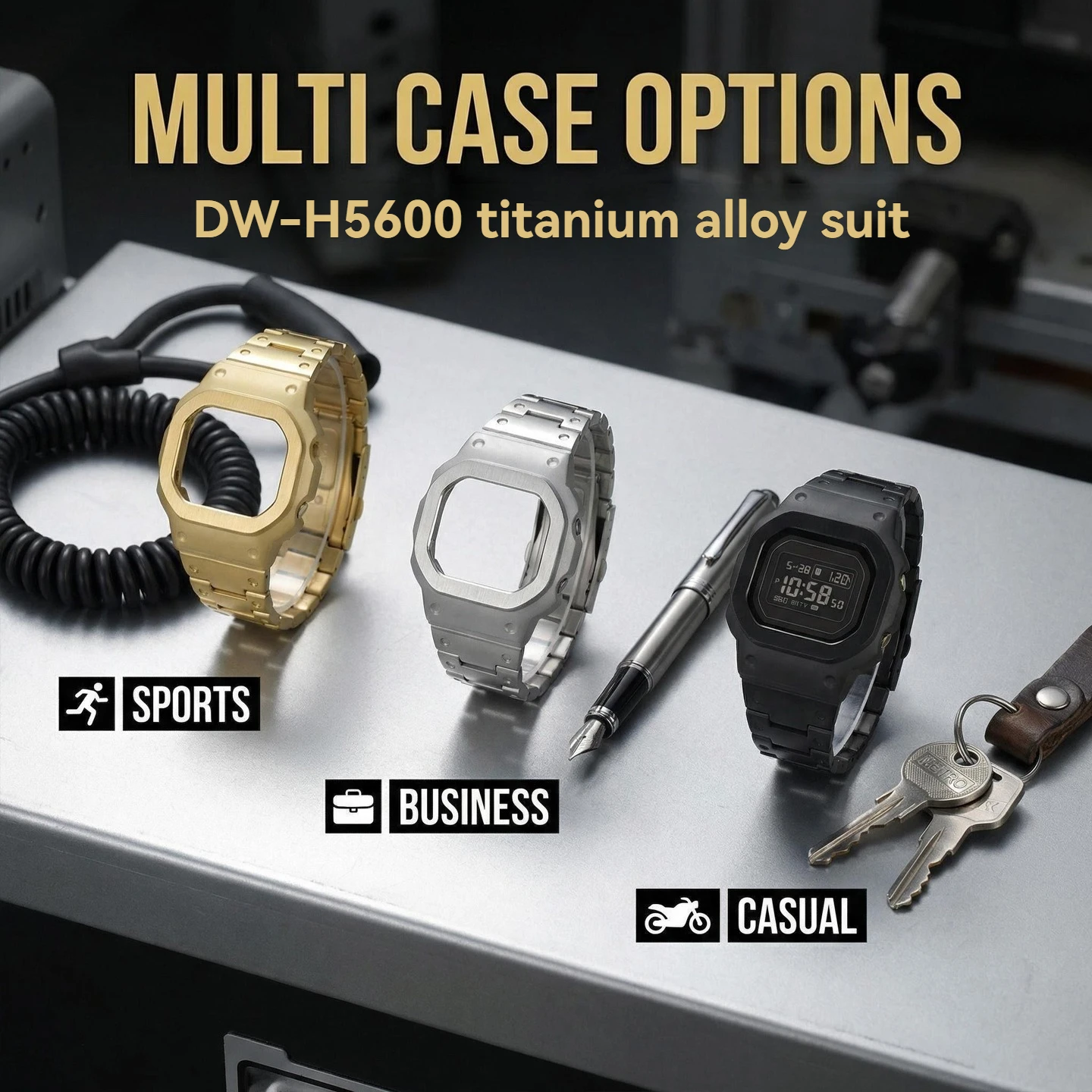 

For Casio Small Square Modified Lightweight Titanium Alloy Case Watch Strap Special Titanium Strap Accessories 3516 DW-H5600MB
