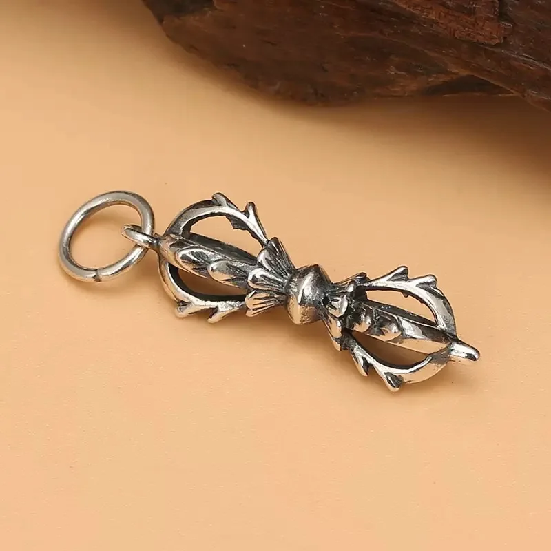 Pure Silver S925 Sterling Silver Small Vajra Buddhist Instruments Unisex Lucky Pendant Fine Jewelry Man Women