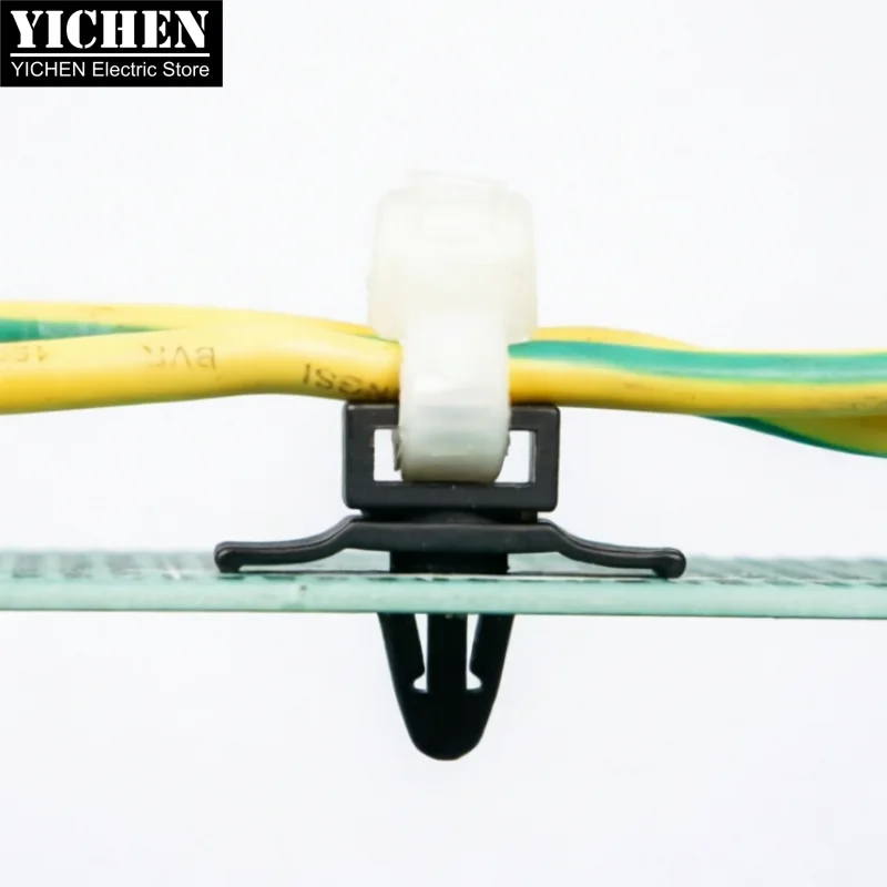 100pcs Nylon PA66 Cable Tie Mount Clamp Inverted Hook Fixing Wire Clip Holder for PCB Car Automotive 4.8-5.0mm Mounting Hole CCM