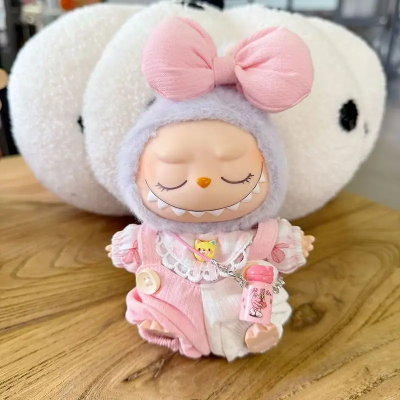 Adequado para labubu primeira segunda geração pano rosa e branco alças de gatinho roupas de bonecas arco bandana acessórios de bonecas