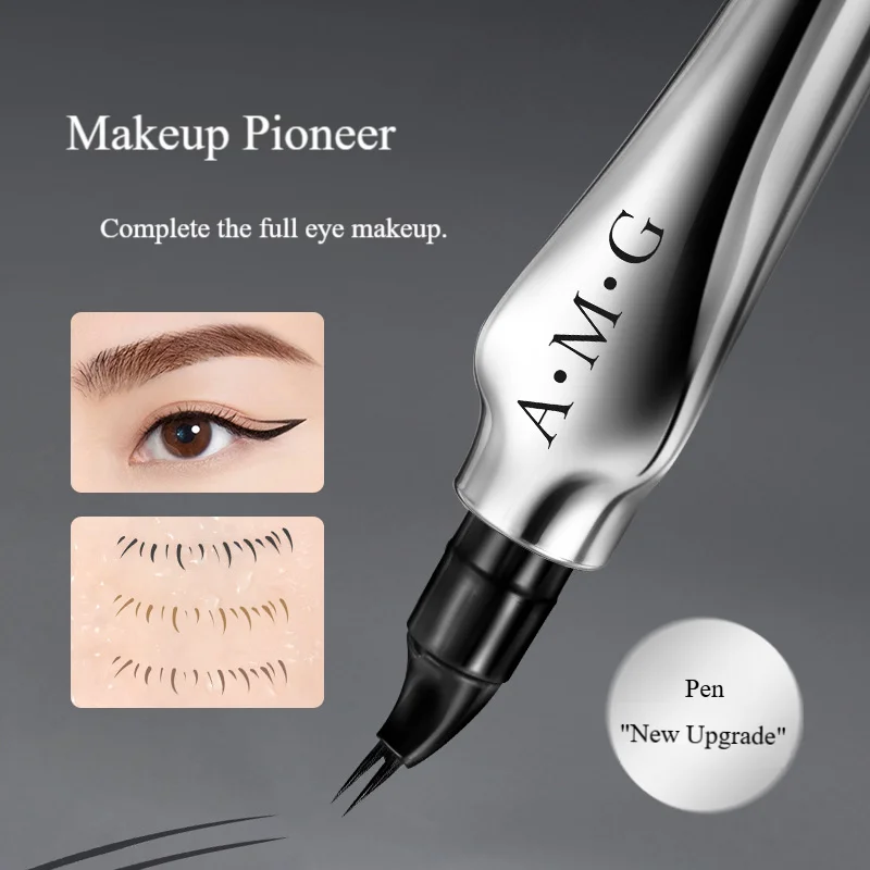 Ulepszony pisak do brwi z zakrzywioną końcówką dwufunkcyjną, płynny eyeliner o ultra-cienkiej końcówce, pisak do dolnych rzęs, naturalny szaro-brązowy makijaż oczu, wielofunkcyjny.