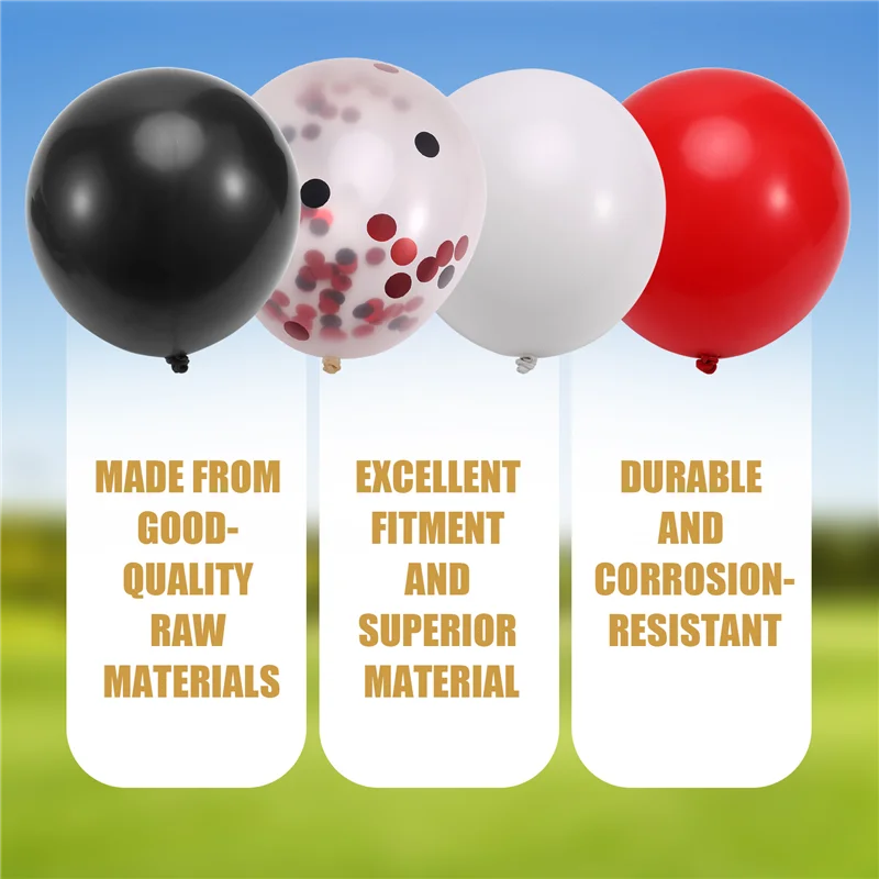 F-3C Red And Black Balloons, 67Pcs 12 Inch Black White Red Confetti Gathering Balloons With Ribbons For Birthday, Wedding