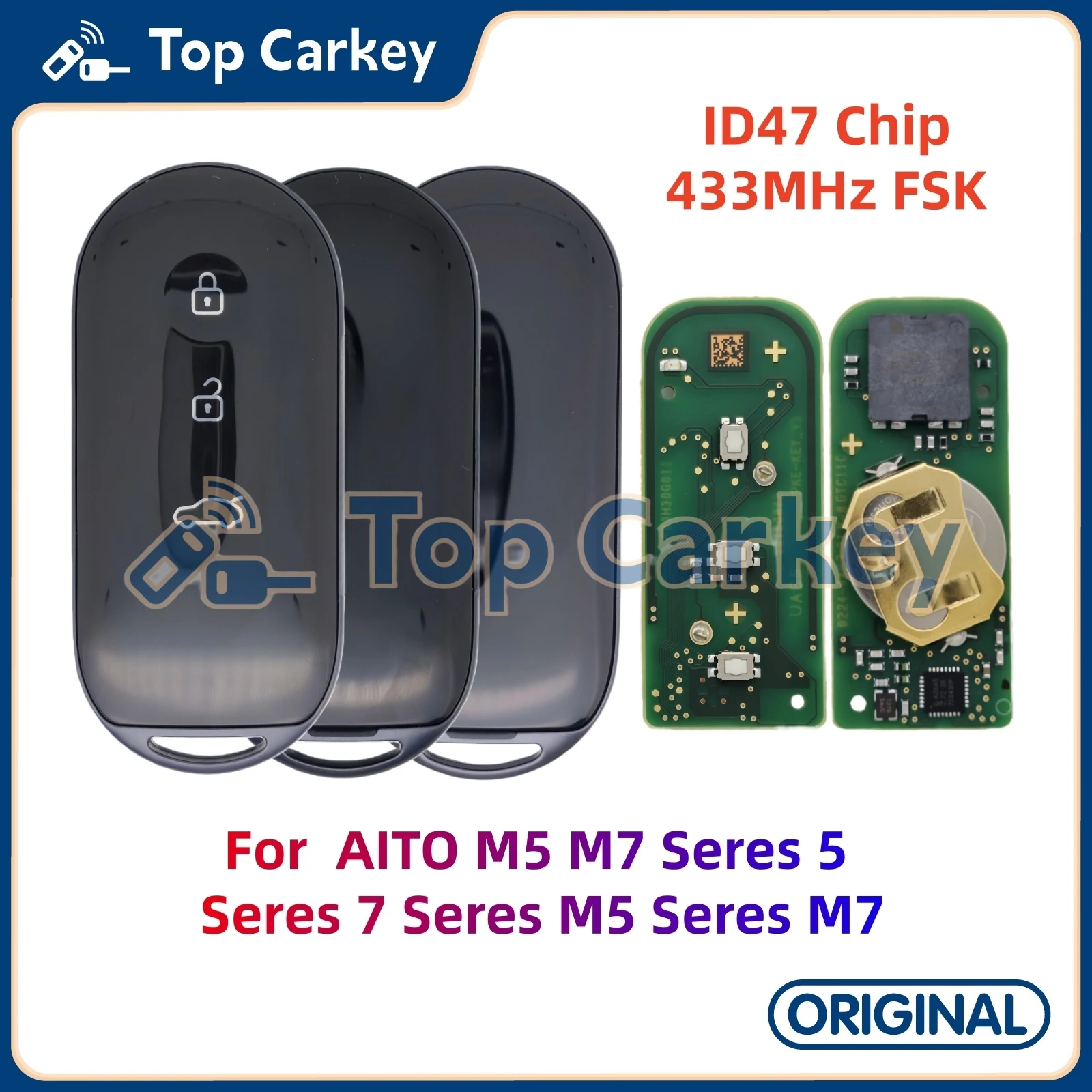 

TopCarkey Original OEM Smart Remote Key Fob ID47 Chip 433MHz for AITO M5 M7 Seres 5 Seres 7 Seres M5 Seres M7