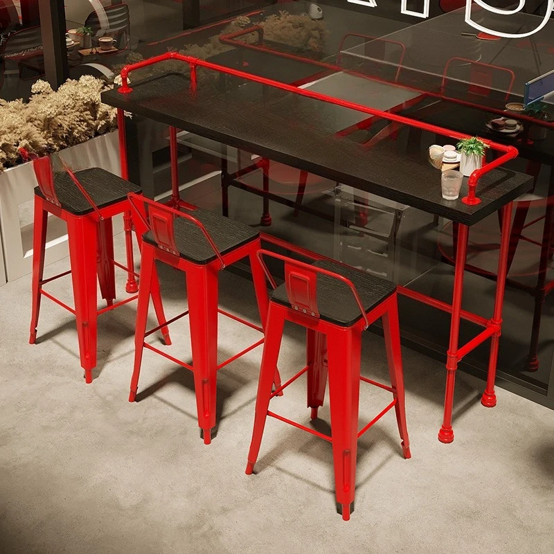 

Solid wood bar table bar milk tea shop table and chair combination cafe creative high wrought iron bar long