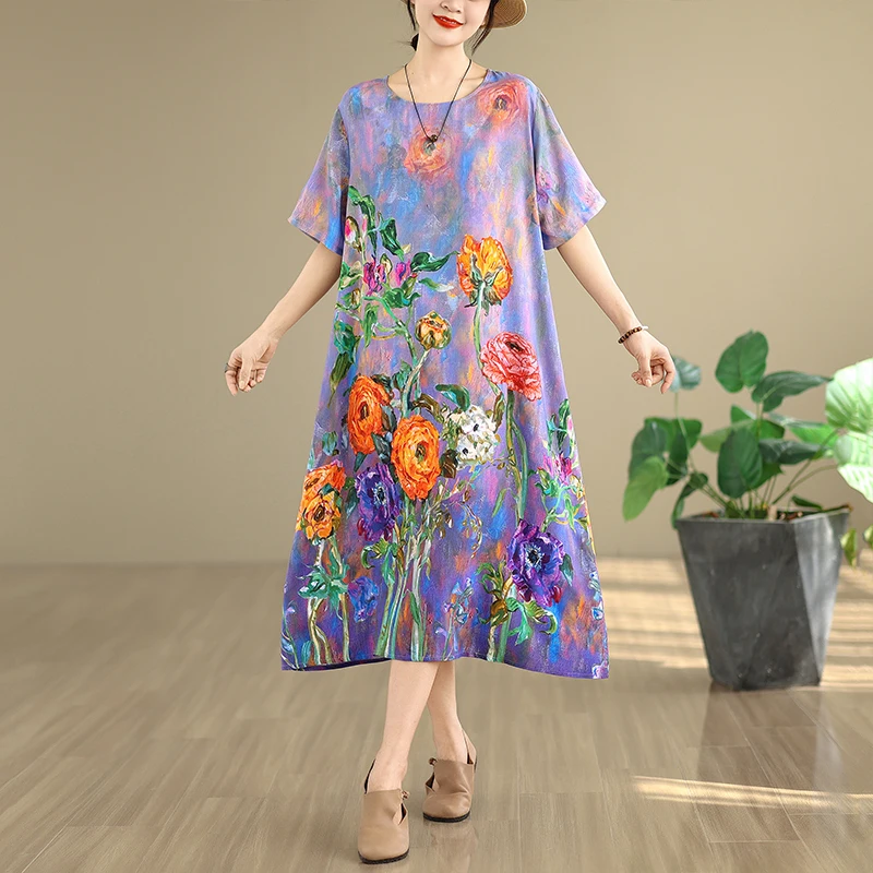 High-End Women's Cotton Lin Dr - Midi Skirt Floral ulasan dan harga