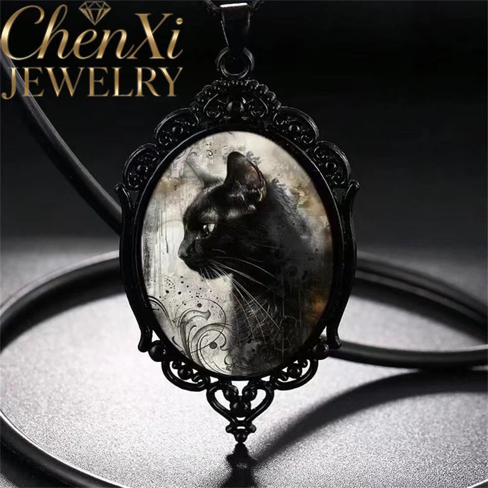 High-End Gothic Raven Cross Elliptical Lace Glass Pendant Luxury Quality Fashion Fine Jewelry Exquisite Elegant Charms Popular