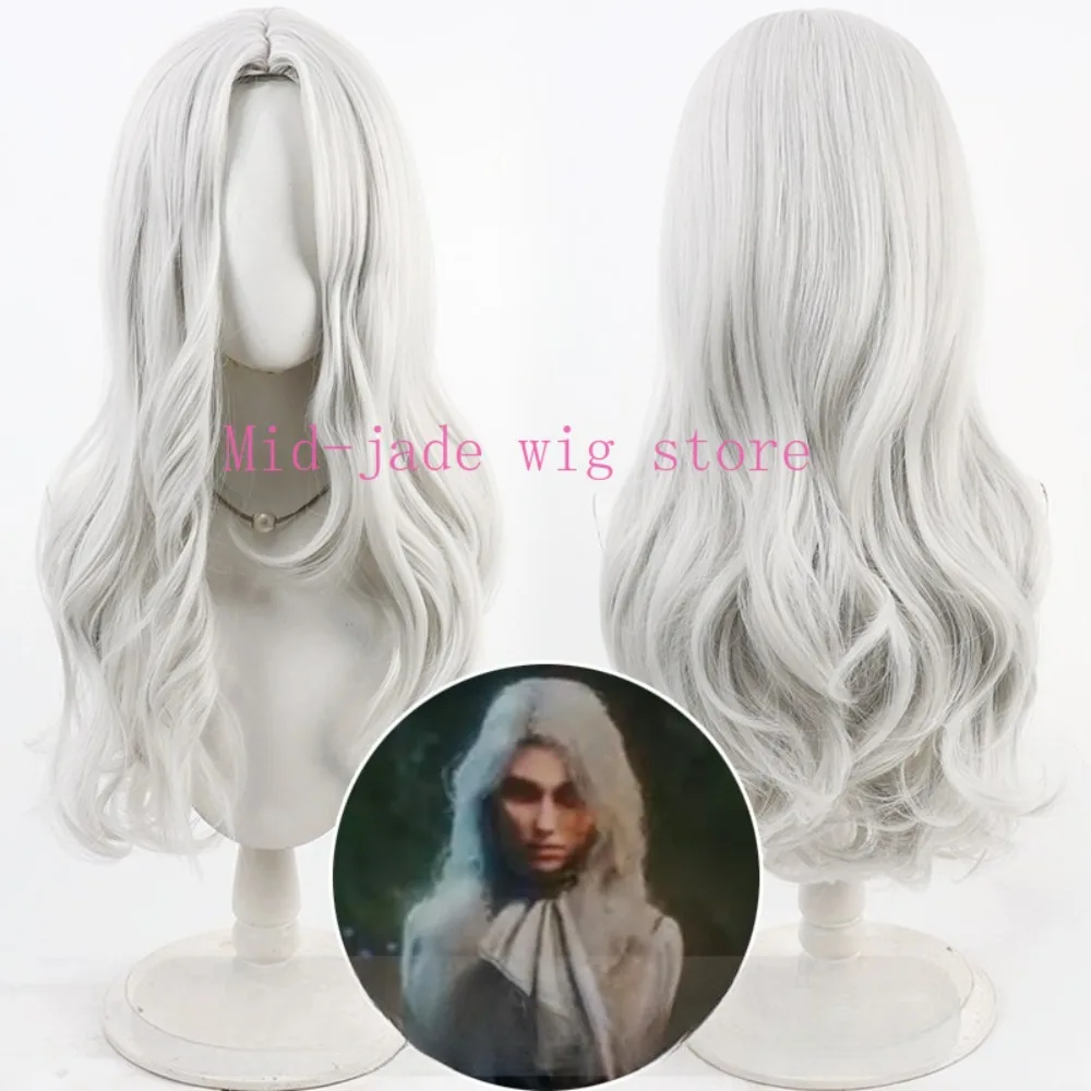 Maelle Cosplay Wig Silver White Curly Hair Realistic Scalp for Valentine Game Expo and Photography