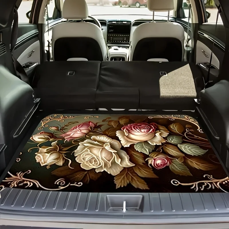 Retro Fashion Design Printed Trunk Mat | Bohemian Style, Universally Applicable, Protects And Enhances Car Interior, Polyester F