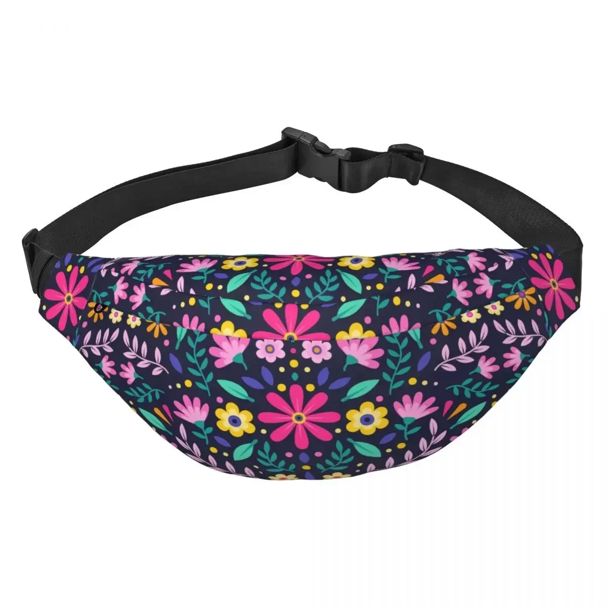 Custom Mexican Flowers Otomi Art Pattern Fanny Pack Women Men Sling Crossbody Waist Bag Cycling Camping Phone Money Pouch