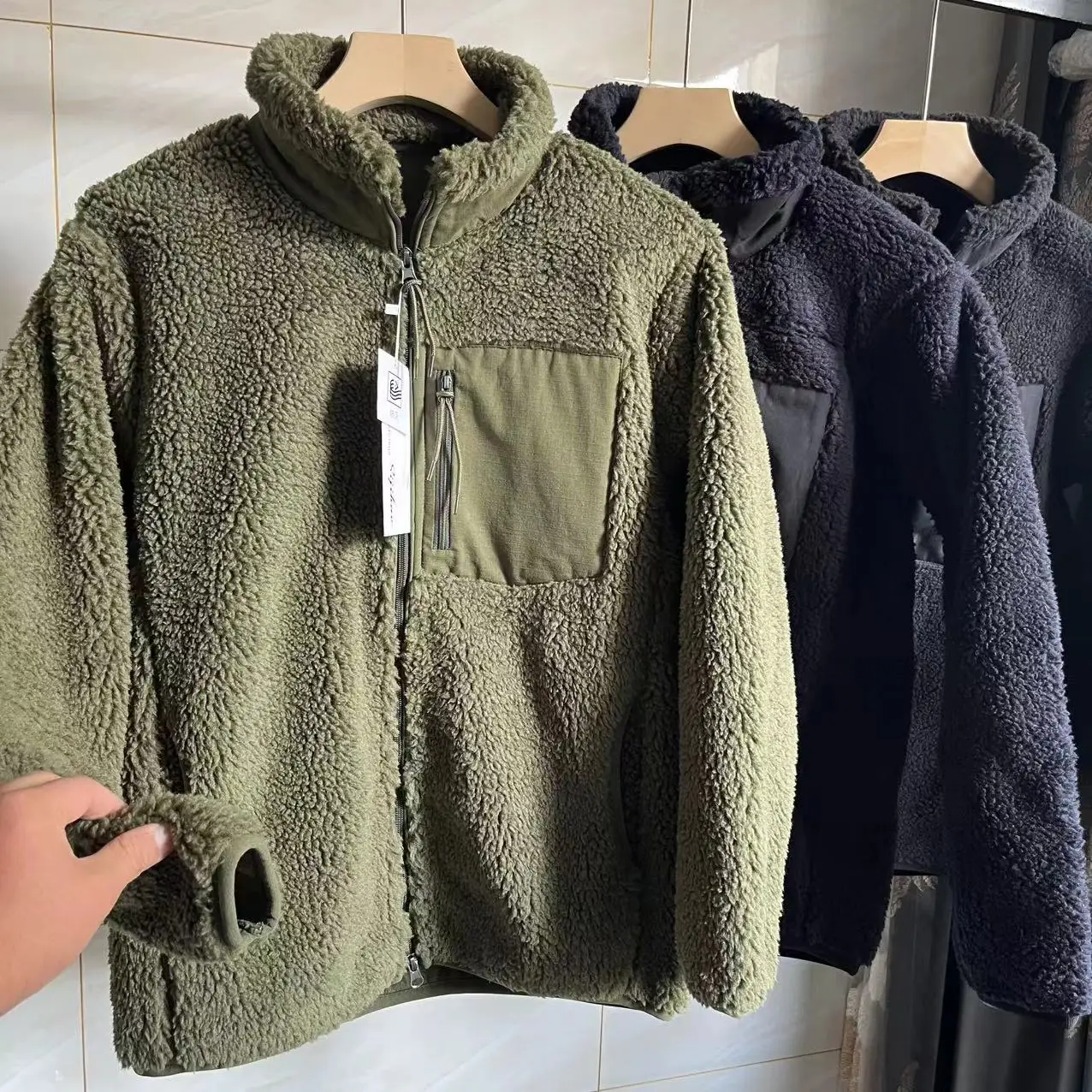 

Couples Sle Autumn Winter New Loose Fit Stand Collar Warm Lamb Fur Jaet Windproof Zipper ket Men's Women's Thiened L...