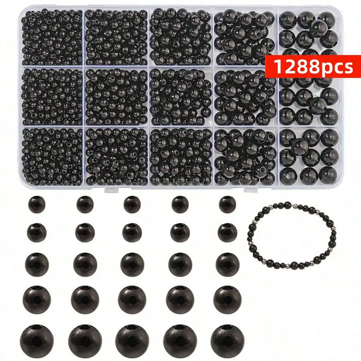 1288 Teile/Set 4/5/6/8/10mm Schwarz, Weiß, Beige Set-Box, DIY-Schmuck, Telefonkette, Halskette