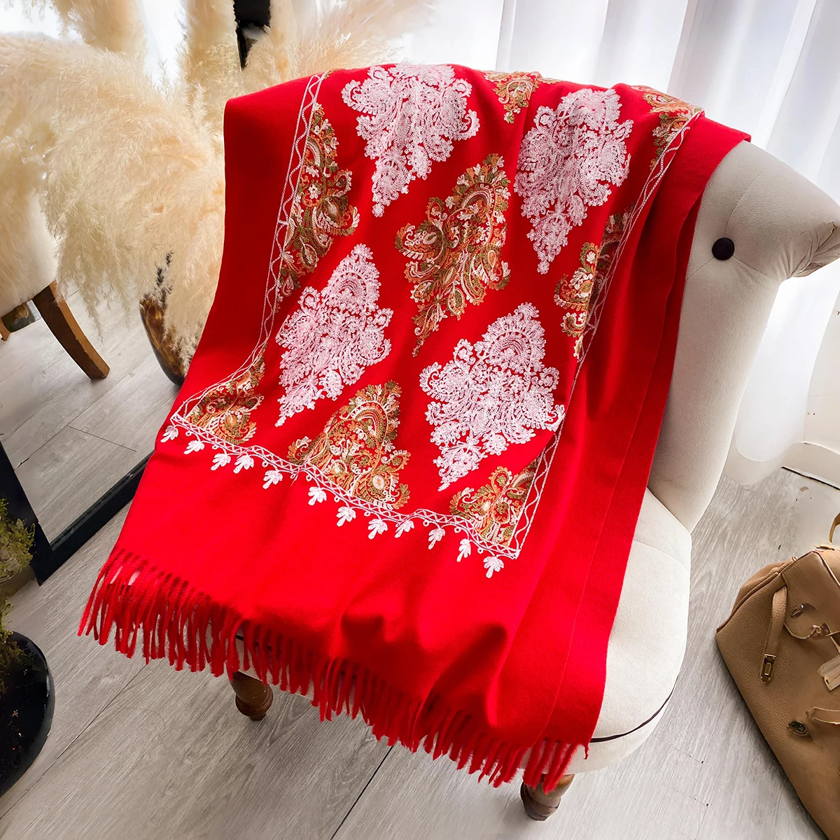 Frauen Mode Winter Warme Kaschmir Schals Stickerei Pashmina Decke Dicken Schal Wrap Halstuch Bufanda Echarpe Poncho Schal – Detail 8