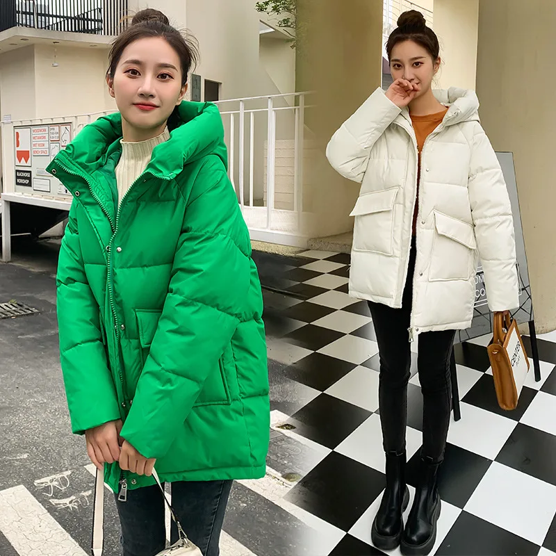 Down Padded Jacket Female Winter Thick Warm Parkas Coat 2023 New Loose Bread Coat Hooded Winter Jacket Solid Outwear